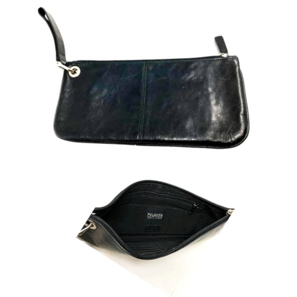 New Wilson's Leather Pelle Studio Black Leather Vintage Fashion Wristlet Clutch